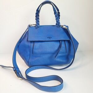 Tory Burch 2way Half Moon‎ Small Satchel Blue Crossbody Strap Gold Bag Purse